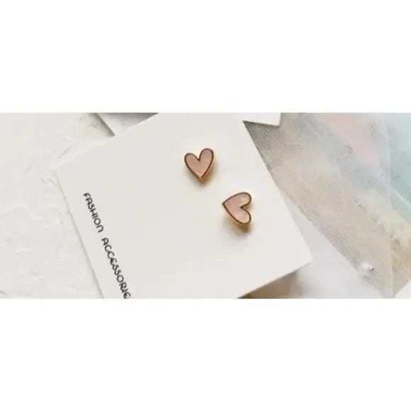 NEW Delicate Dainty Pink Sweet Heart Shaped Precious Gold Stud Earrings A0113 - Picture 9 of 14